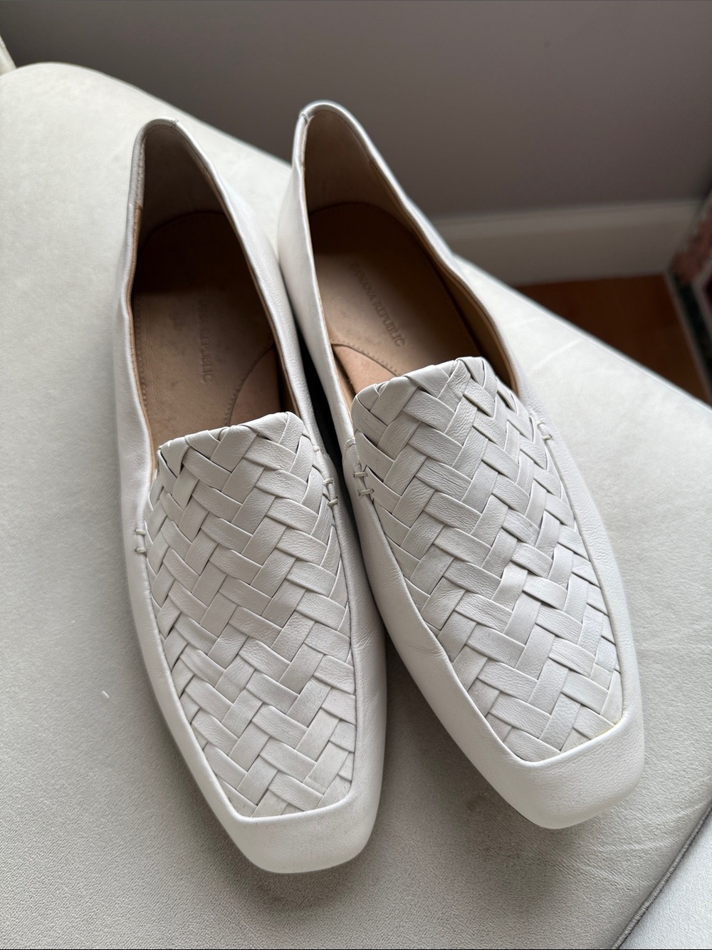Woven Slip-On Leather Loafers - White